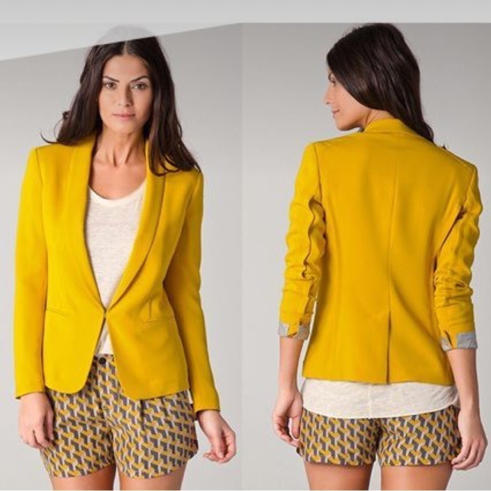 Rag & Bone Yellow Mustard Open Front Shawl Collar Blazer size 0